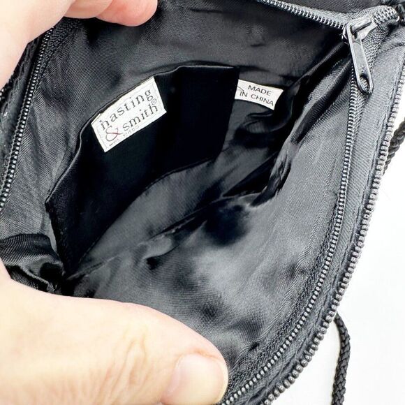 Vintage Hastings & Smith Black Beaded Clutch Purse With Strap 9"x6"x0.5" - Picture 3 of 8